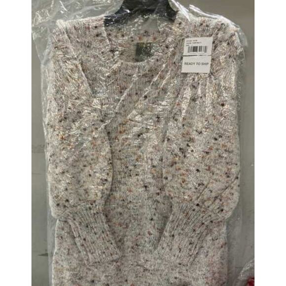 NWT Taylor Dresses Women's Crew Neck Puff Long Sleeve Gray Sweater Dress Large - Picture 2 of 3